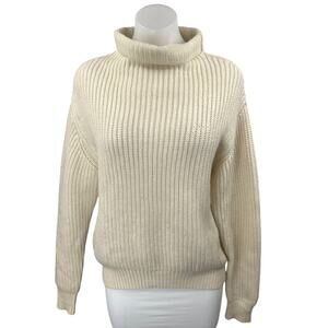 Aritzia Wilfred Cream 100% Wool Turtleneck Long Sleeve Rib Knit Sweater Top XS
